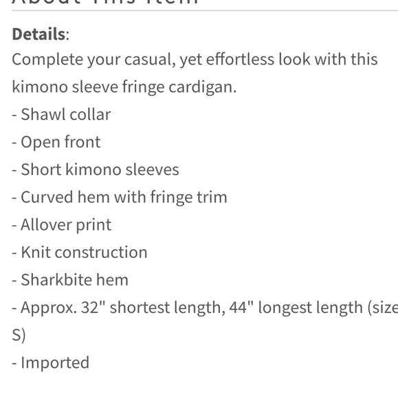 Verigo Allover Print Fringe Kimono Cardigan  NWT - Picture 7 of 7